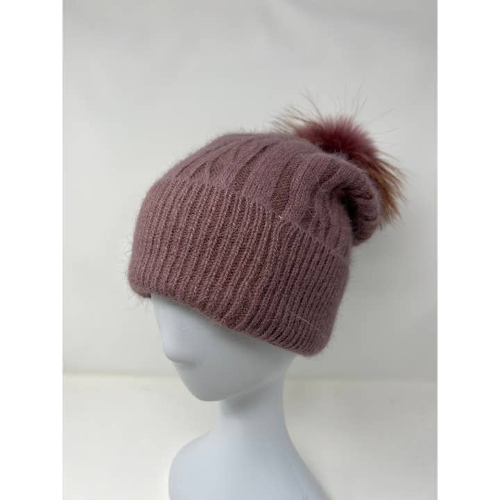 Nieuwe kasjmier muts voor de winter met angorawol en echte vosbont pompom, perfect als kerstcadeau voor wholesale door FanakoStudioNYC