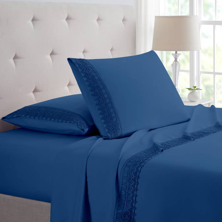 Bed Bath Fashions - Wholesale Sheet Set - Bamboo Lace Crochet Embroidery 4 Piece Sheet Set