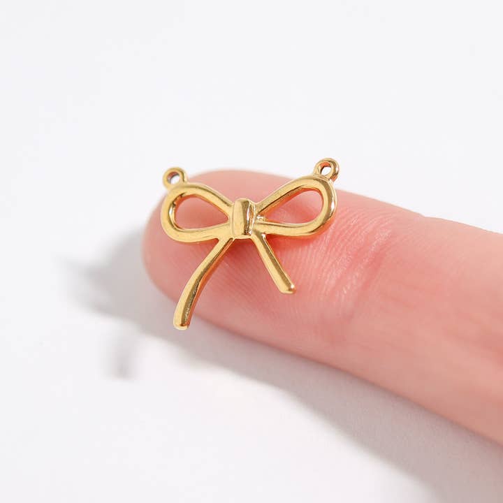 WJW - Wholesale Individual Charm/Pendant - 18K Gold PVD Stainless Steel Bow Connector Charm