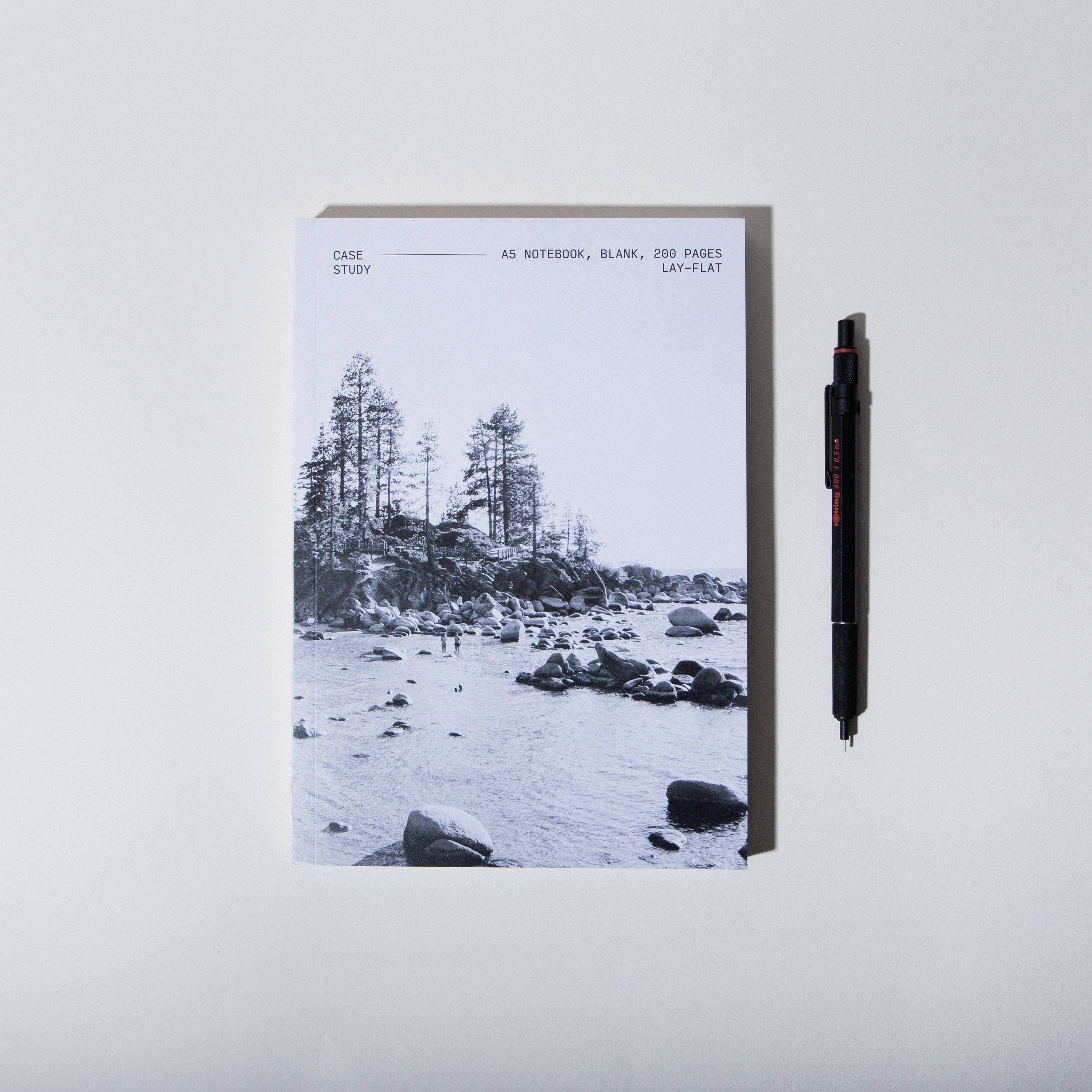 Case Study - Wholesale Notebook - Minimal Layflat Notebook – A5 Blank Journal with Exposed Binding & Photo Cover of an Alpine Lake0