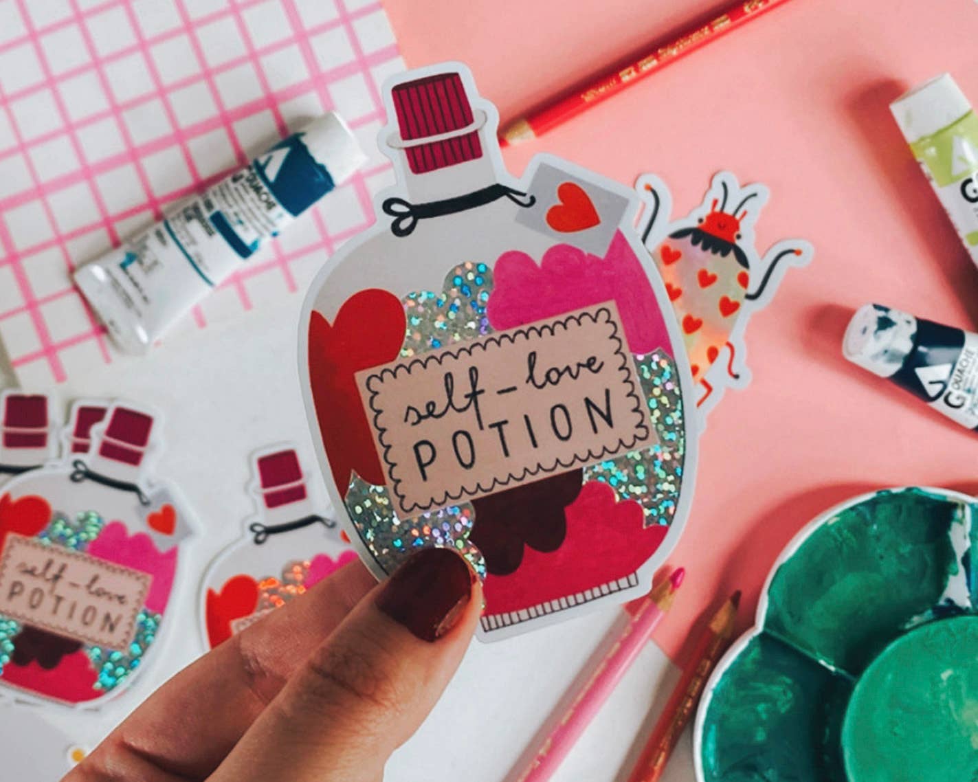 Daria Solak Illustrations - Wholesale Sticker - SELF-LOVE POTION glitter sticker