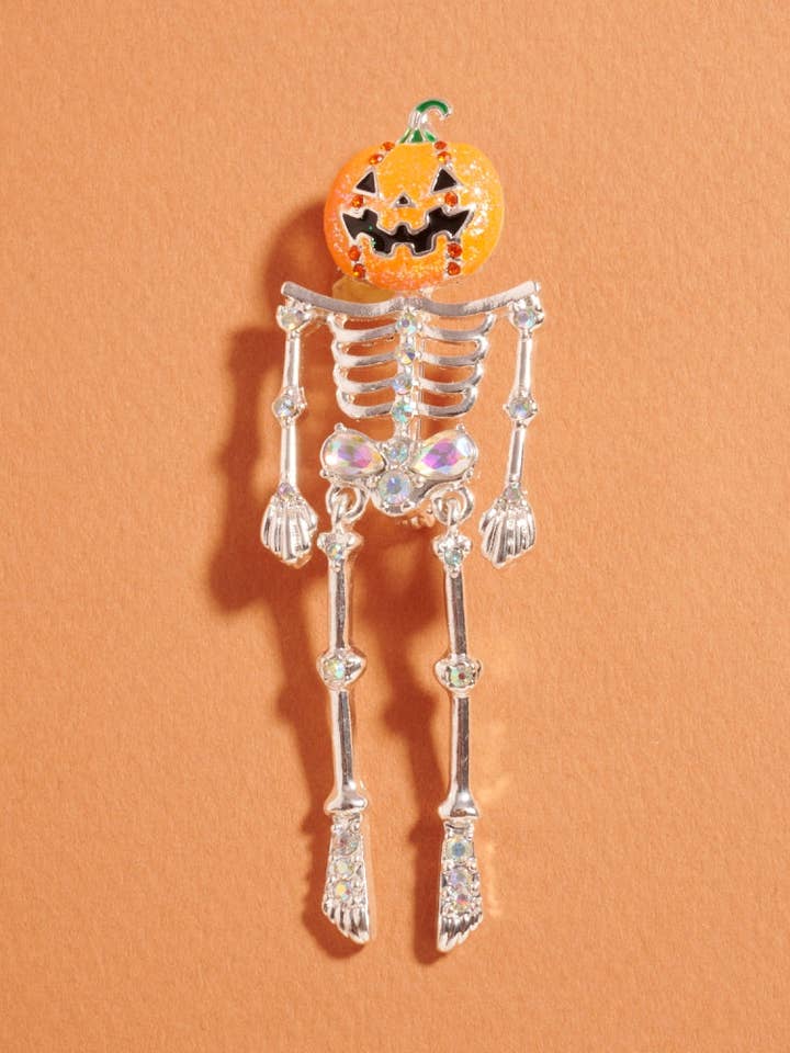 Broche de Halloween com Caveira de Abóbora e Pedras de Strass por atacado de Designature New York
