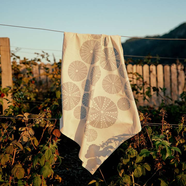 Sky Blue Seashell 28" Tea Towel - Silkscreened 100% Cotton for wholesale by Lonely Palm Ranch