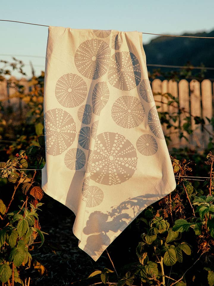 Sky Blue Seashell 28" Tea Towel - Silkscreened 100% Cotton for wholesale by Lonely Palm Ranch