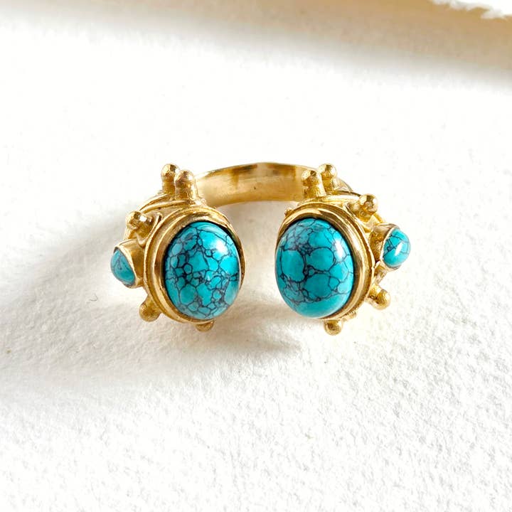 Bisjoux - Wholesale Single Stone/Solitaire Ring - Brass ornate gemstone ring adjustable exclusive 5