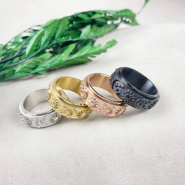 Ewelina Pas Jewelry - Wholesale Band/Stacked Ring - Celestial Stainless Steel Spinner Band Ring7
