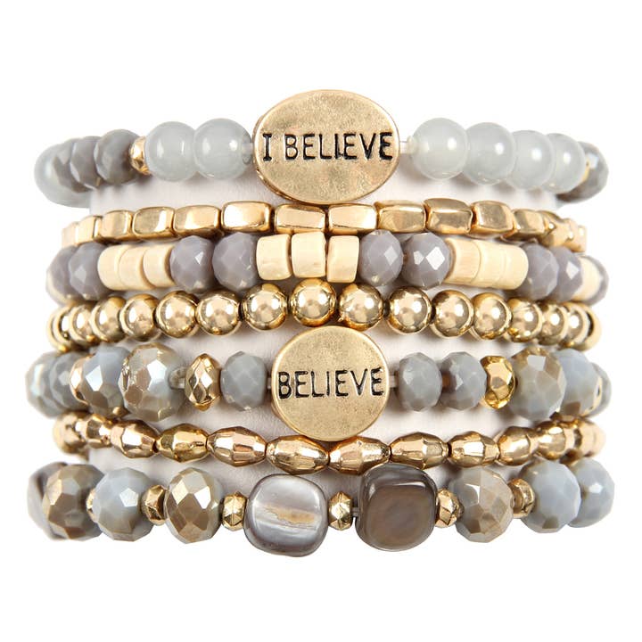 MYS Wholesale Inc - Wholesale Beaded Bracelet - Trendy I Believe Charm Mix Beads Stackable Bracelet4