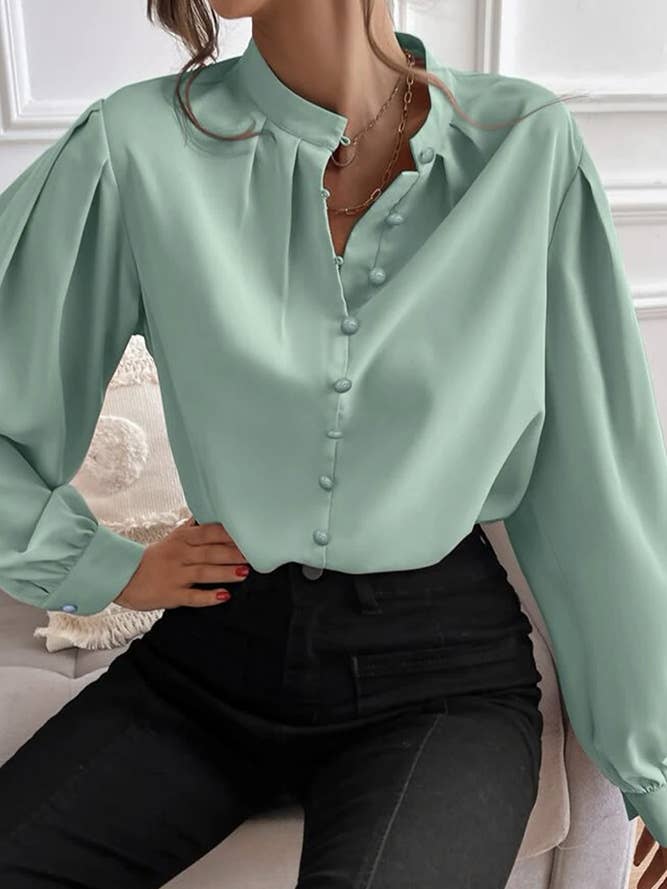 UNISHE - Wholesale Buttoned-down shirt – Women's - Plain Button V Neck Blouse Shirt GSS09913