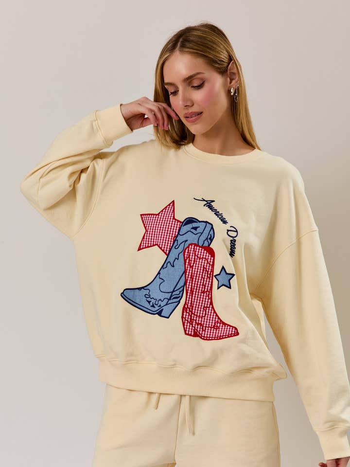 AMERICAN DREAM BOOTS GRAPHIC SWEATSHIRT for wholesale by Sunday Edition