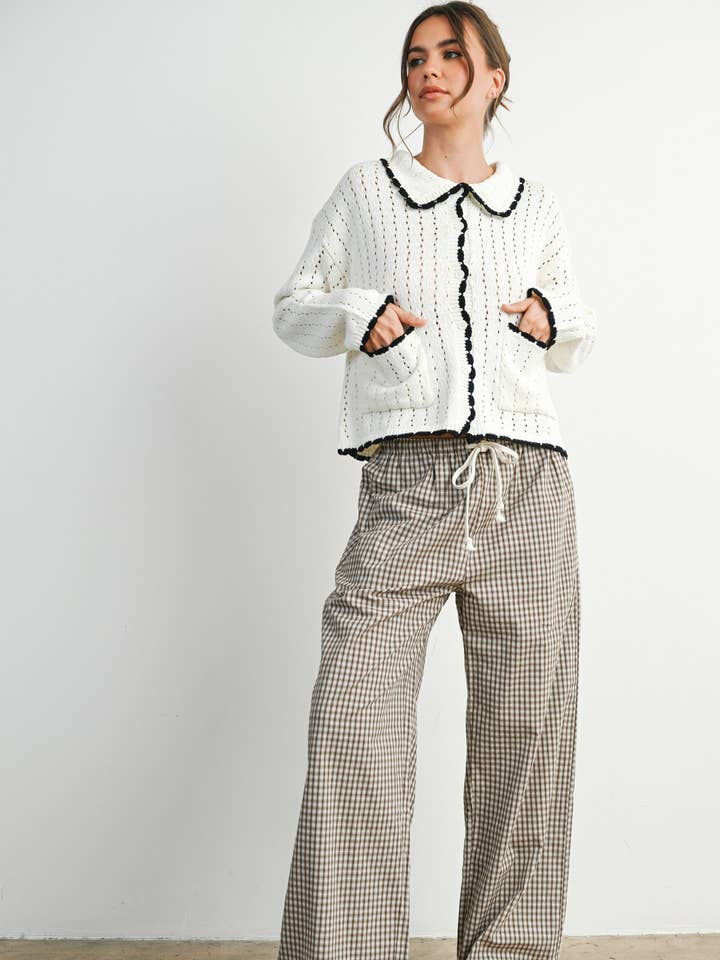 Collared Knit Button Top – Contrast Trim - BMC7775 for wholesale by BUTTERMELON