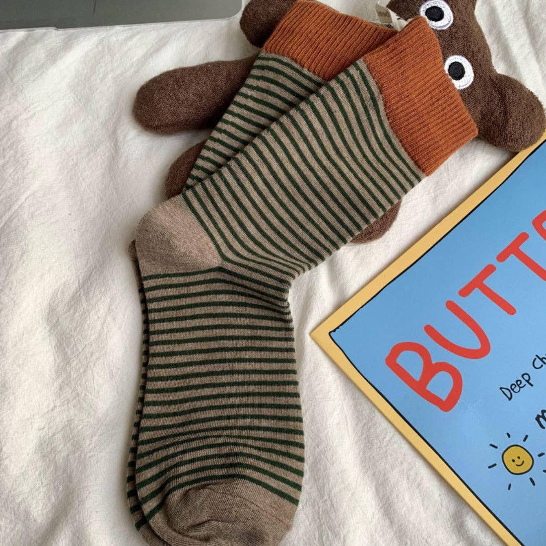 Funkyrel® Atzbranding Limited - Vente Chaussettes – femme - Rufia - Chaussettes mi-mollets à rayures colorées pour l'automne-hiver3