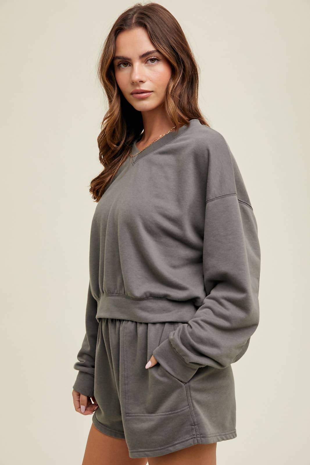 Wishlist Apparel - Wholesale Sweatshirt - Women's - WASHED FRENCH TERRY CROP SWEATSHIRT / WL24-8797T2