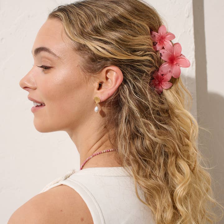 Angels Whisper Accessories - Wholesale Hair Clip - Women's - Triple Hawaiian Flower Claw Clip (3col)