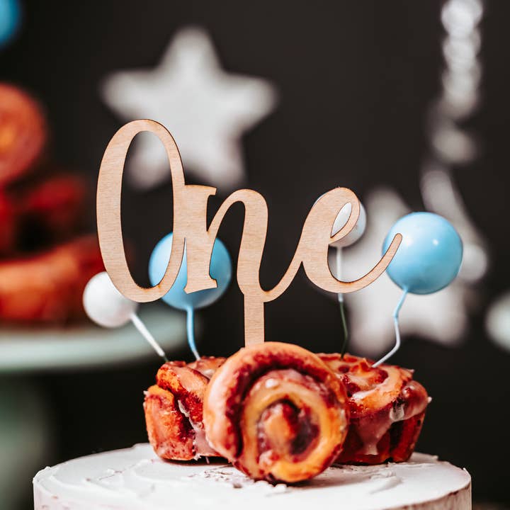 Boys Wooden First Birthday One Cake Topper, Baby Boy Natural for wholesale by Lady Laser Co