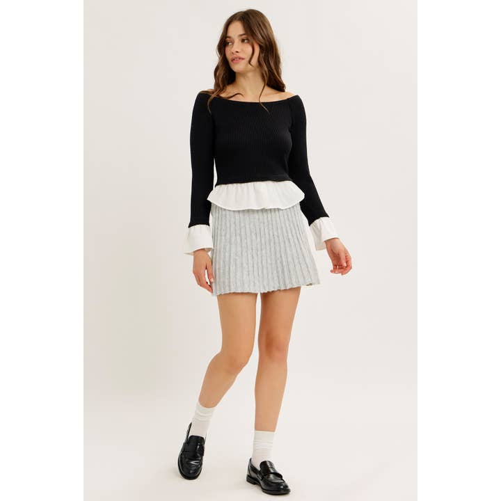 idem ditto - Wholesale Skirt - Women's - FLIRTY ESSENTIAL PLEATED SWEATER MINI SKIRT4