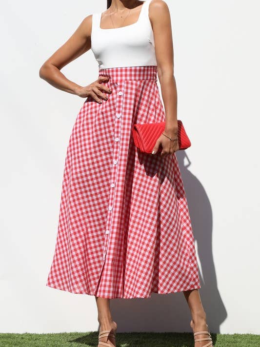 Square Neck Plaid Midi Dresses for wholesale by Lemon Tree