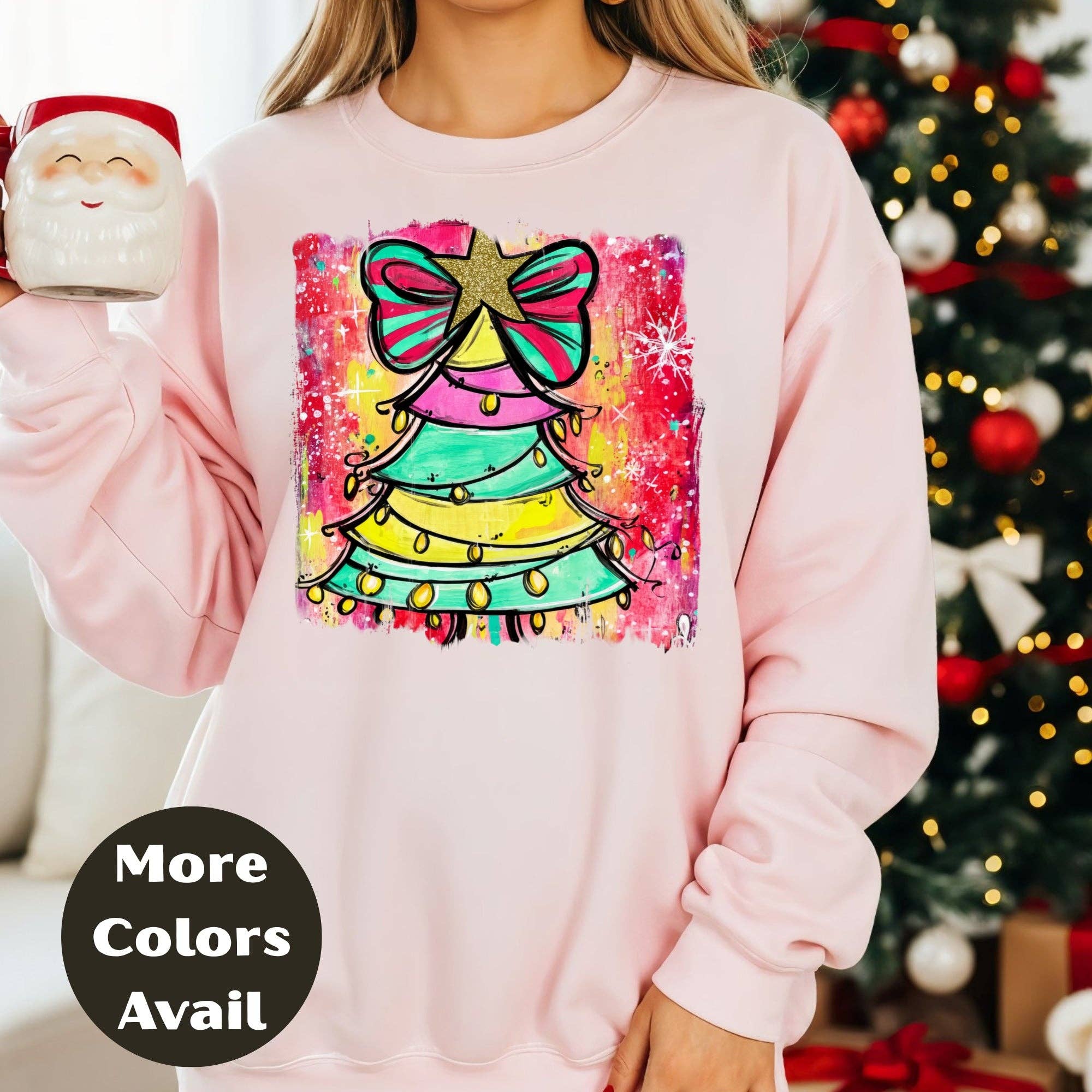Epic Life  - Designed – wholesale T-shirt (graphic) – women's – Rainbow Christmas Tree Shirt or Sweatshirt – Colorful Holiday Top S-4XL Plus Size – Whimsical Bow Tree – Bright Festive Tee2