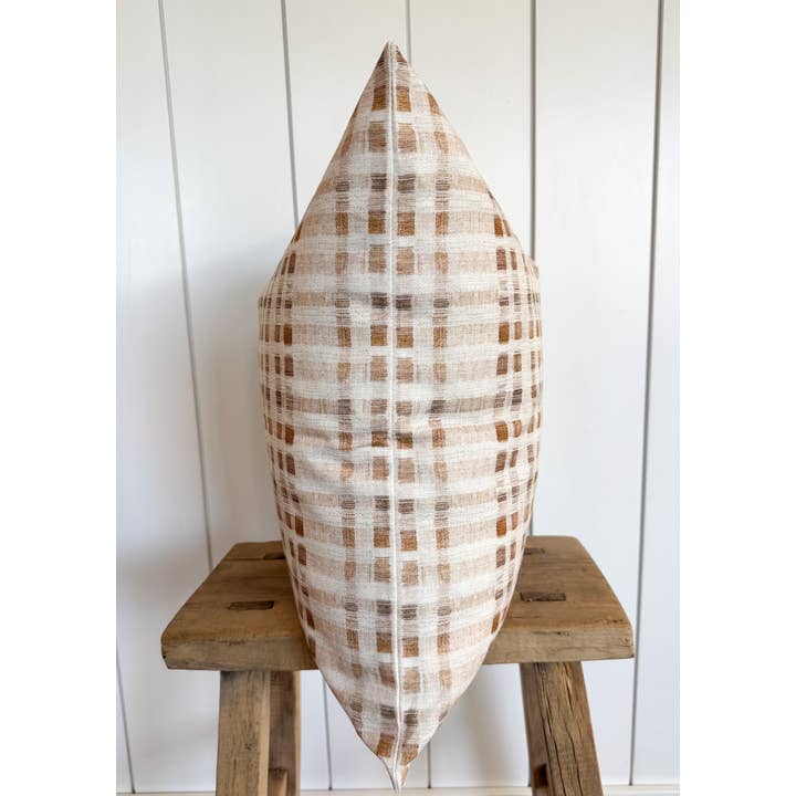 Cloth & Coast - Wholesale Throw Pillow Cover - Plaid Pillow Cover | Double Sided | Brown Cream Orange Rust | Decorative Throw Pillow Cover | 12x20, 18x18, 20x20, 22x22 | Modern Farmhouse