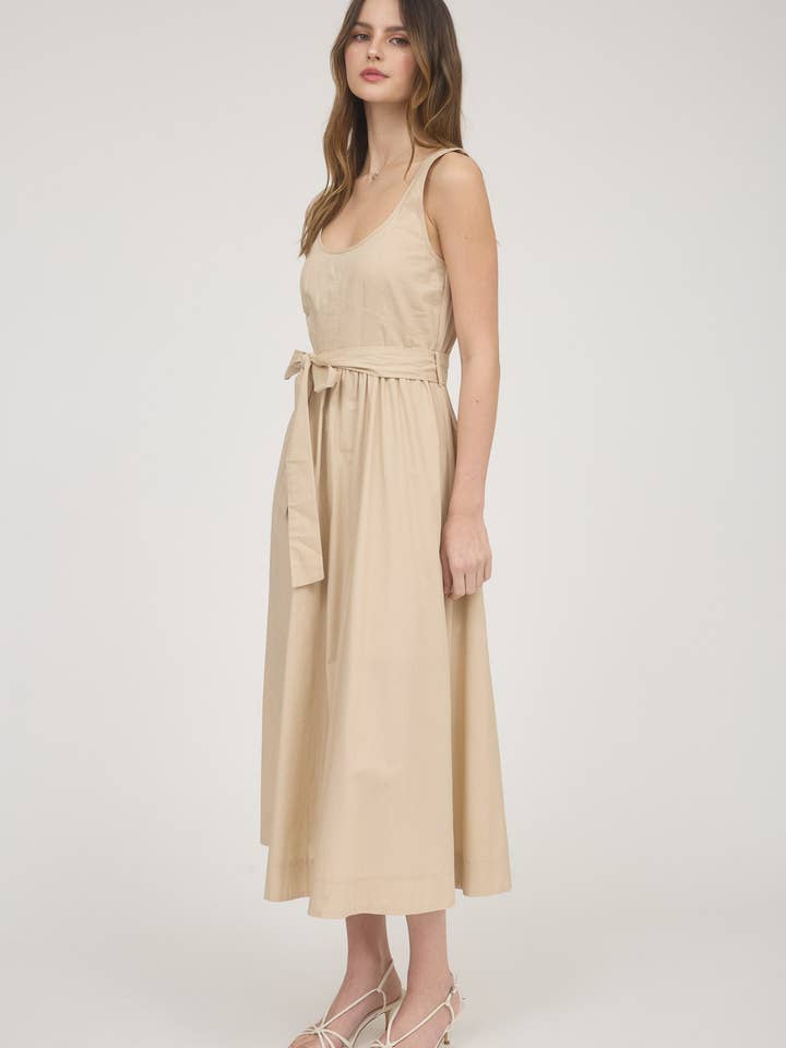 Blu Pepper - Wholesale Dress - Women's - SLEEVELESS BELT TIE STRAP A-LINE MIDI DRESS
