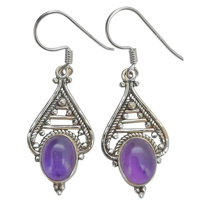 Amethyst Sterling Silver Dangle Earrings for wholesale by Amberman
