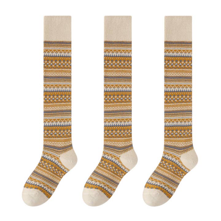 AK Brand - Wholesale Socks - Women's - 3-Pair Pack Knee-High Warm Socks with Vintage Stripe Design0