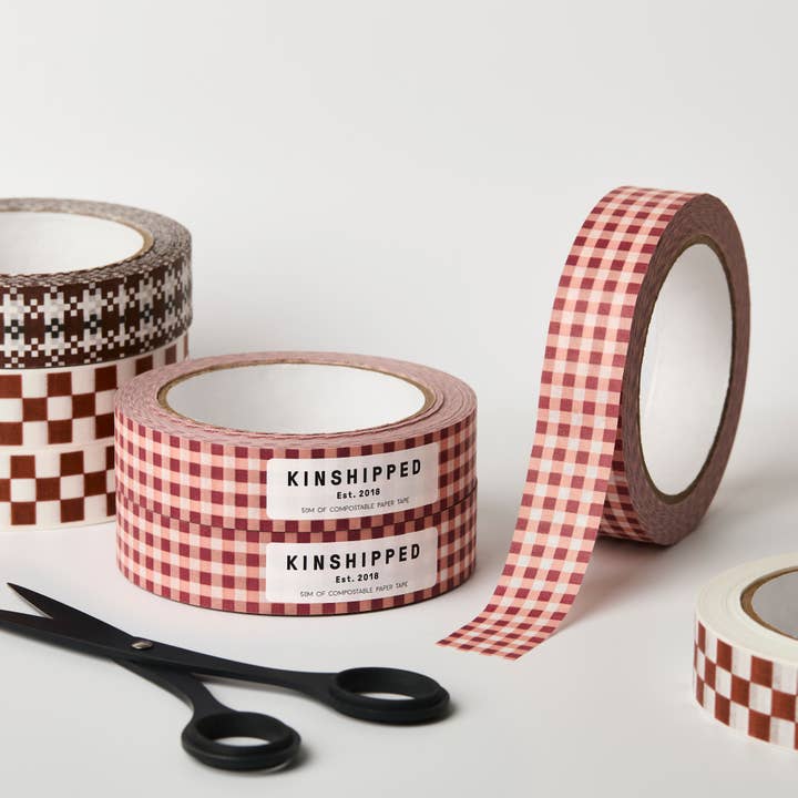PAPER TAPE - BURGUNDY/RUSSET GINGHAM for wholesale by Kinshipped