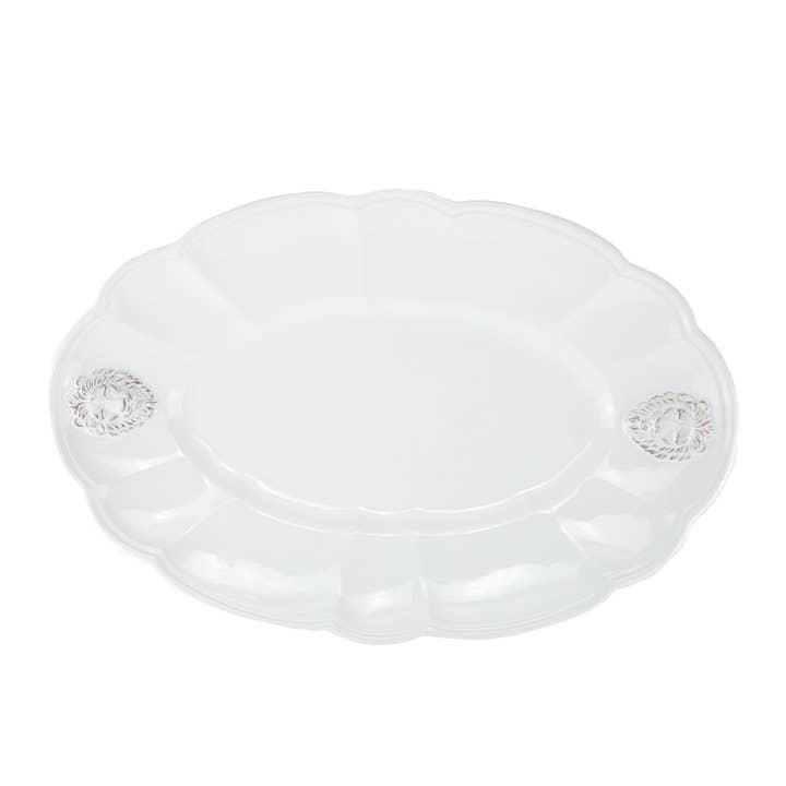 Renaissance Leone Oval Scalloped Platter for wholesale by Arte Italica & Crown Linen Designs