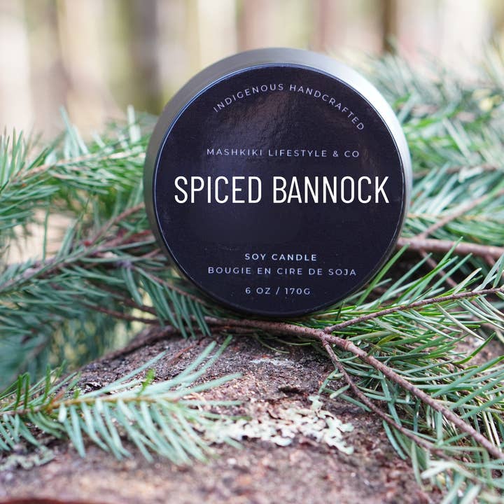 Spiced Bannock | Cinnamon + Sugar - 6oz Soy Candle Tin for wholesale by Mashkiki Lifestyle & Co.
