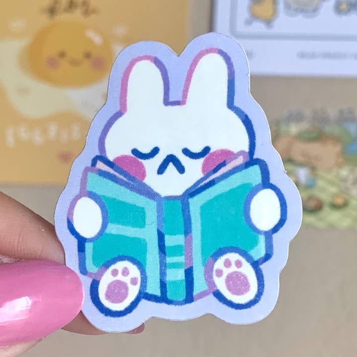 bookish bunny waterproof sticker - 2x1.7in for wholesale by cxnart