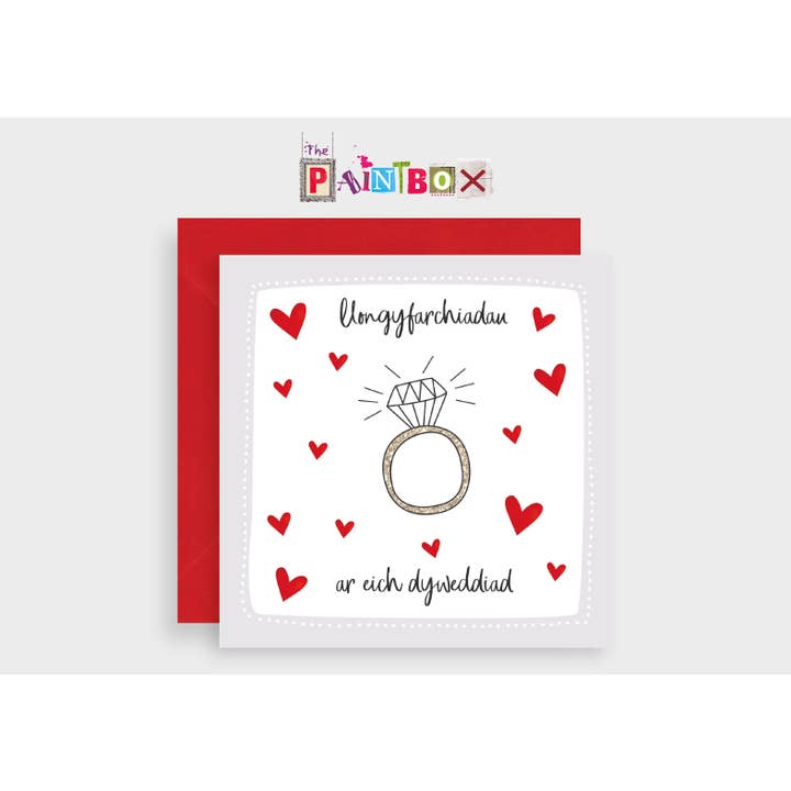 Congratulations on your Engagement Ring Welsh Cards x6 for wholesale by The Paintbox