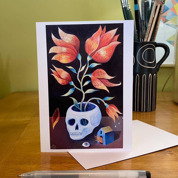 Isabelle Bryer Art - Wholesale Everyday Greeting Card - Skull Garden – Surreal Floral Art Greeting Card – 5"x7"