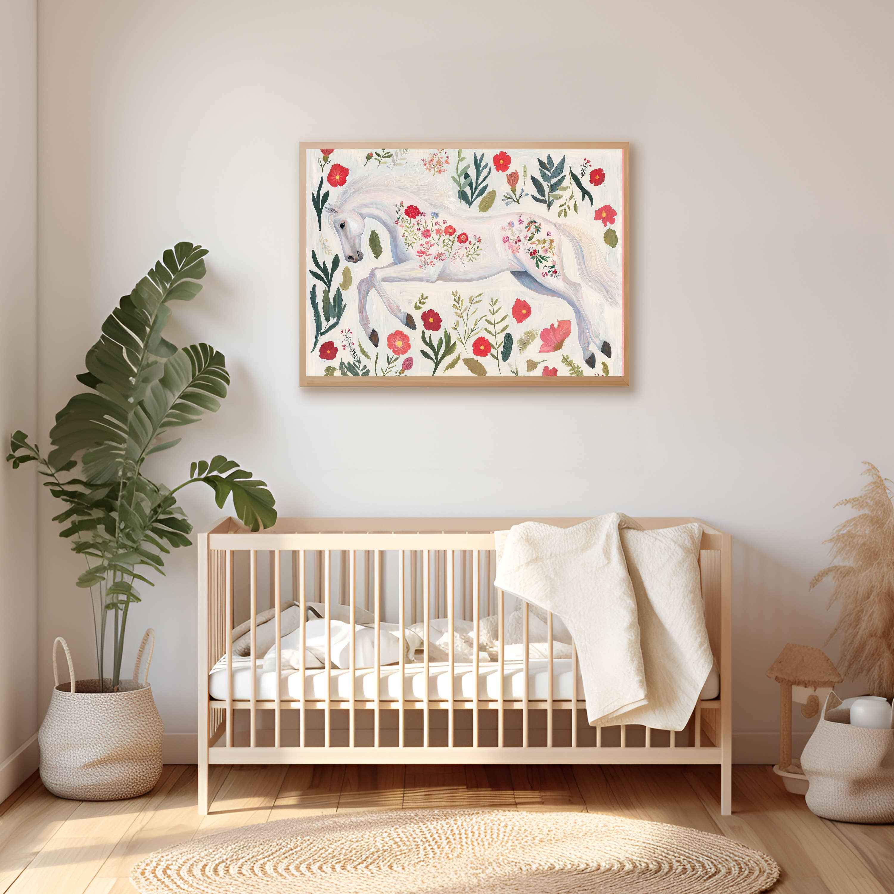 Kumo Art Prints - Wholesale Art Print - Flower White Horse Nursery Art Print   1