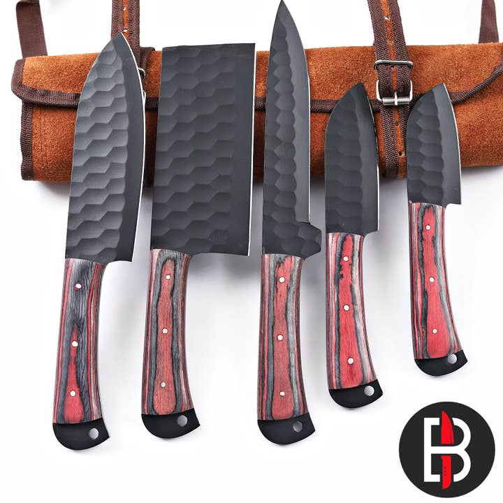 Bravohandicrafts - Wholesale Knife Set - 5 Piece Chef Knife Set Leather Bag Red Sheet for Wholesalers3