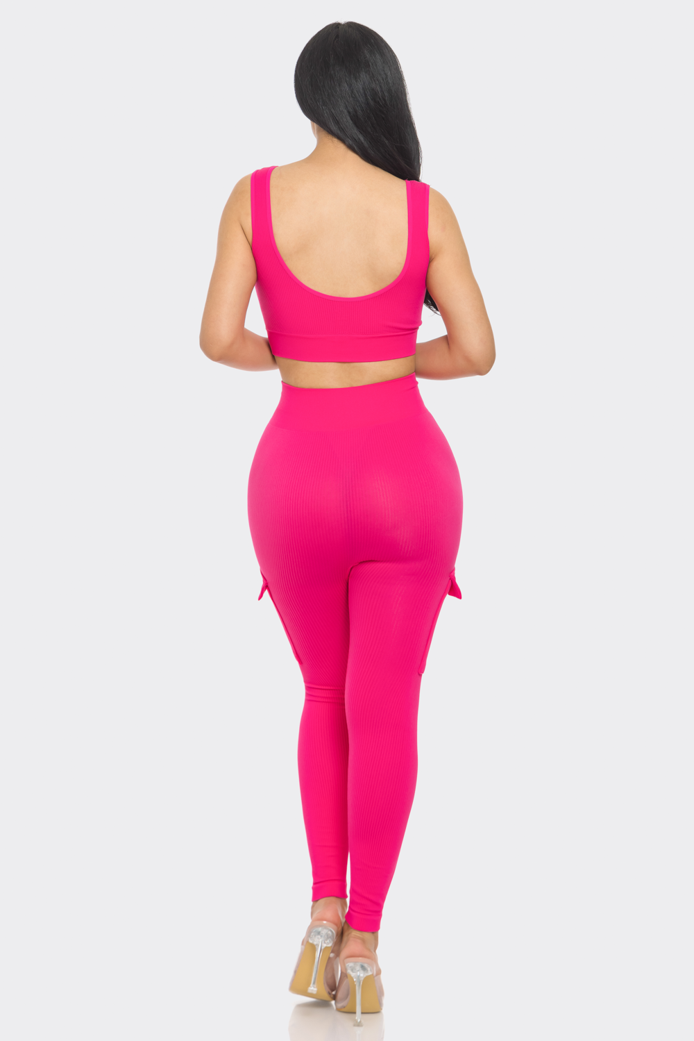 Lime All the Time - Wholesale Activewear Set - Women's - 2 Pc Seamless Muscle Crop Tank Top and Cargo Legging Set11