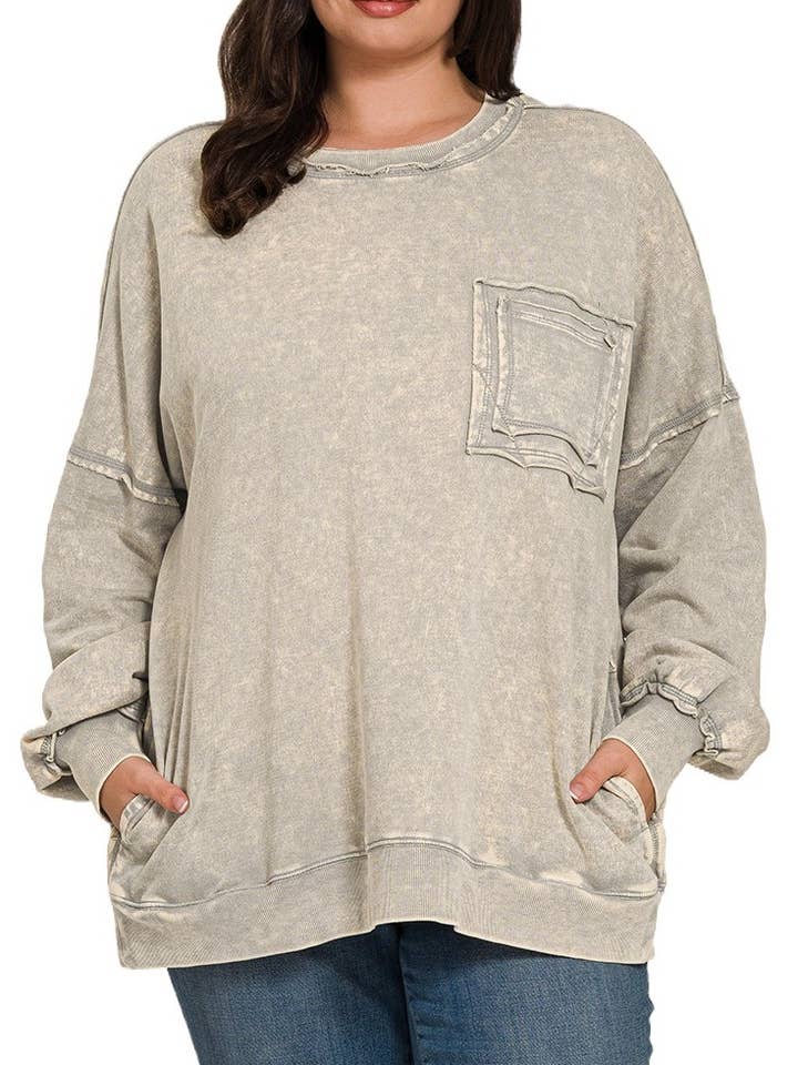 Plus F/terry Acid Wash Pullover for wholesale by Vanilla Monkey