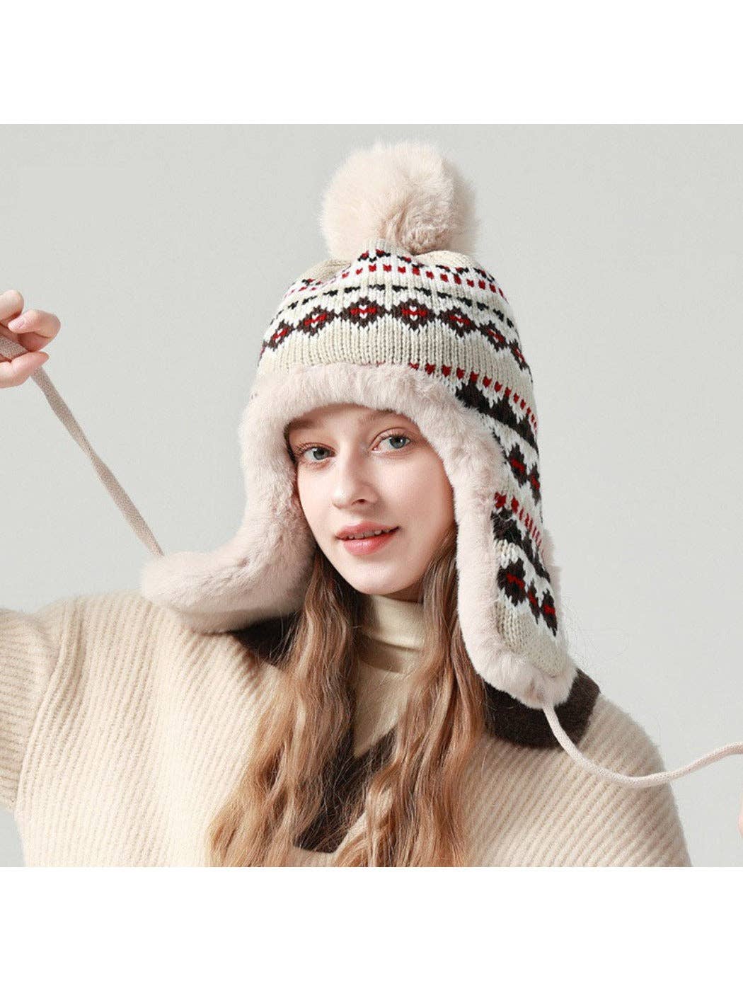 Funkyrel® Atzbranding Limited – wholesale Mössa - Dam – Haila - Jacquardmönstrad stickad mössa med öronlappar7