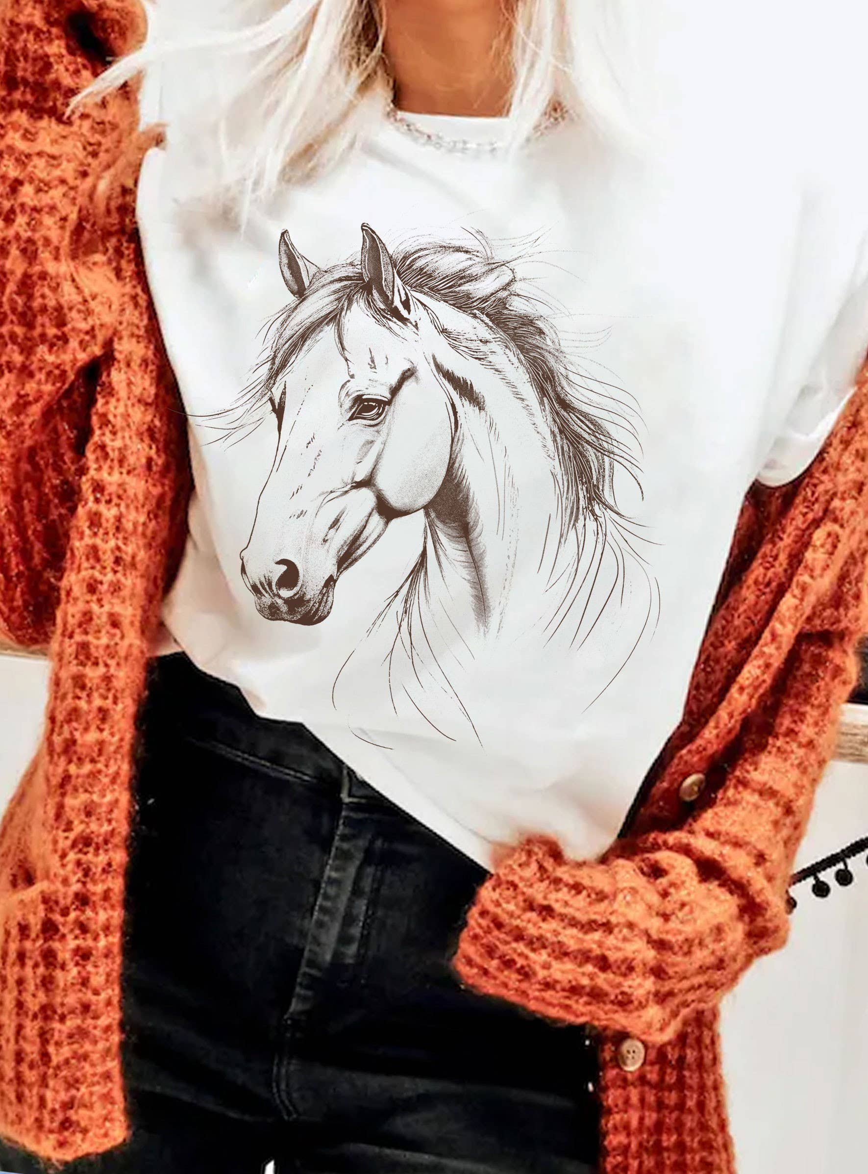 Rustee Clothing – Großhandel T-Shirt mit Siebdruck – Unisex – PFERDEGESICHT GRAFIK T-SHIRTS0