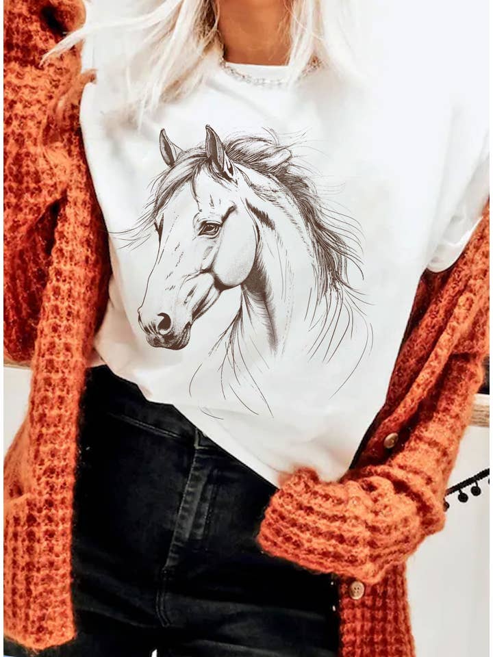 Rustee Clothing – wholesale T-shirts med screentryck – Unisex – HÄSTANSIKTE GRAFISK T-SHIRT0