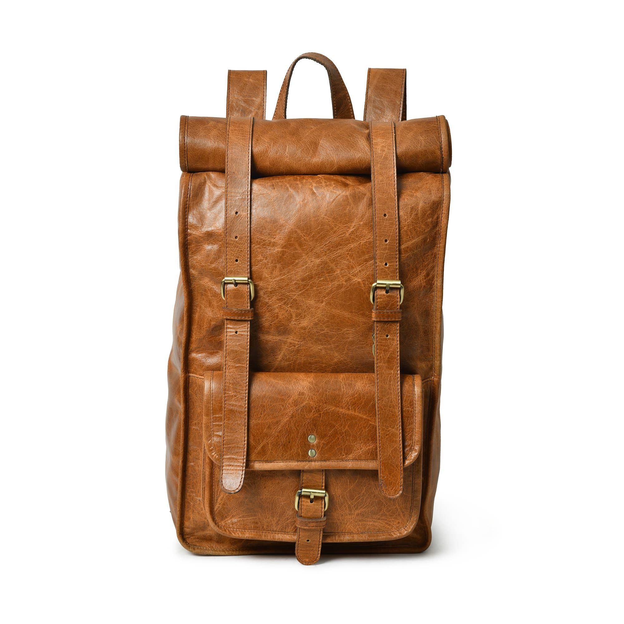 Dotch Leather - Vente Sac à dos – homme - Sac à dos en cuir à fermeture roulante DuVall - Tan1