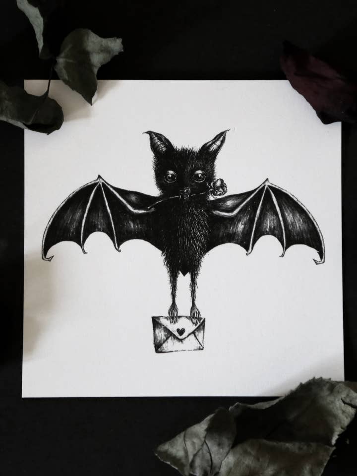 Love Bat Print | Spookachtige kunst | Gotisch | Valentijnsdag | Vleermuiskunst voor wholesale door ScreamPrintShop