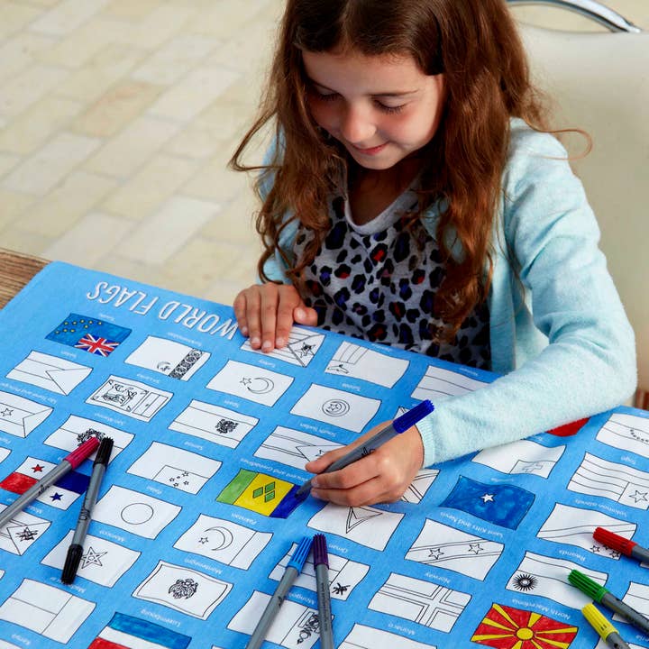 eatsleepdoodle EU - Venta al por mayor Mantel para colorear - Niños y bebés - Mantel con banderas del mundo, kit de manualidades para colorear