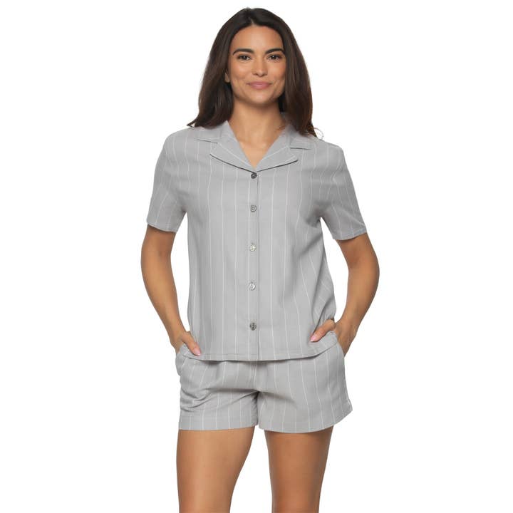 Mirielle Cotton Twill S/S Top & Shorts PJ Set - Silver for wholesale on Faire
