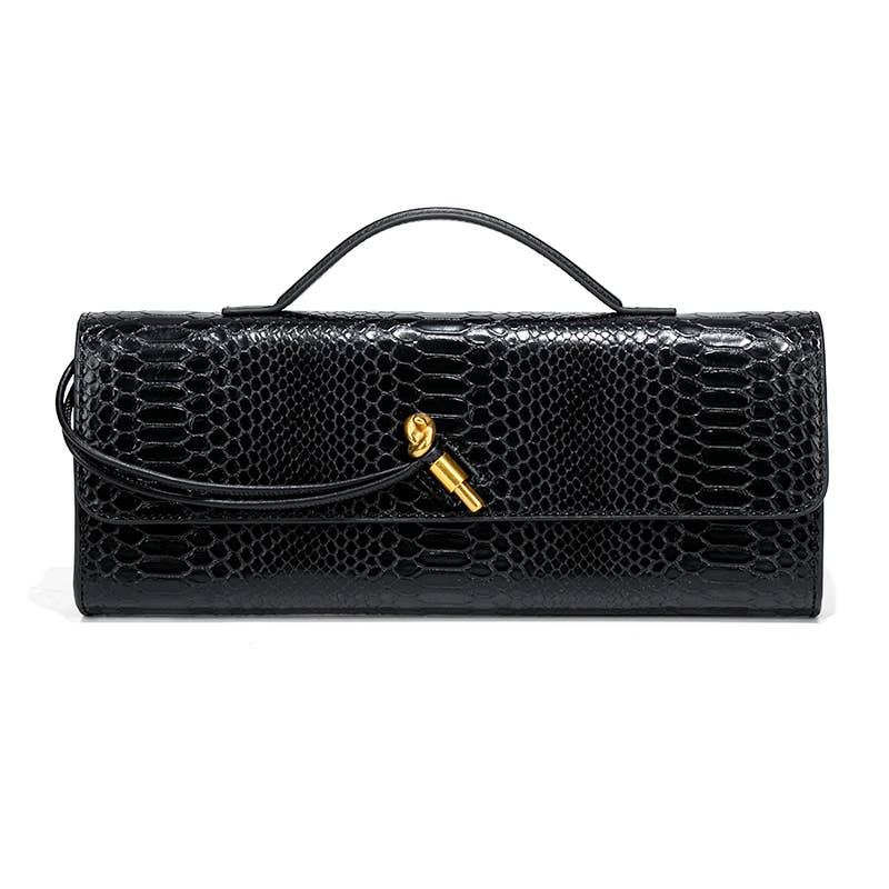 PEACH ACCESSORIES – Bolsa - Mulher por atacado – Clutch trançado com fecho dourado e estampa de cobra B18932
