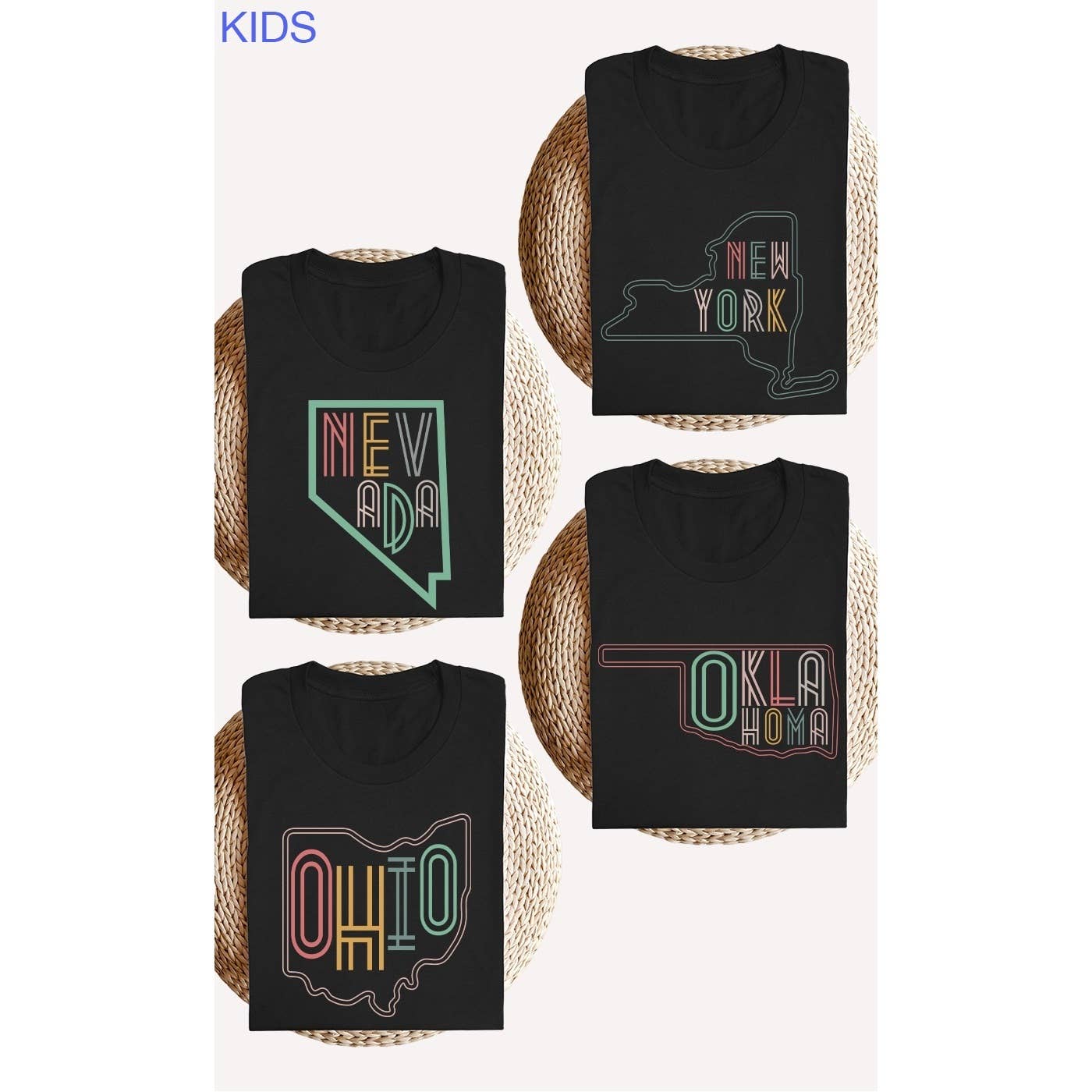 Kids By Kissed Apparel - Vente T-shirt sérigraphié – enfant - T-shirts graphiques Neon State Shape pour enfants8