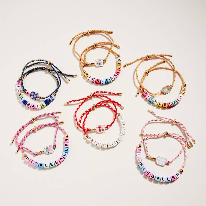 Pickleballer Bead Paddle Charm Pull Rope Bracelet for wholesale by Verita Lane