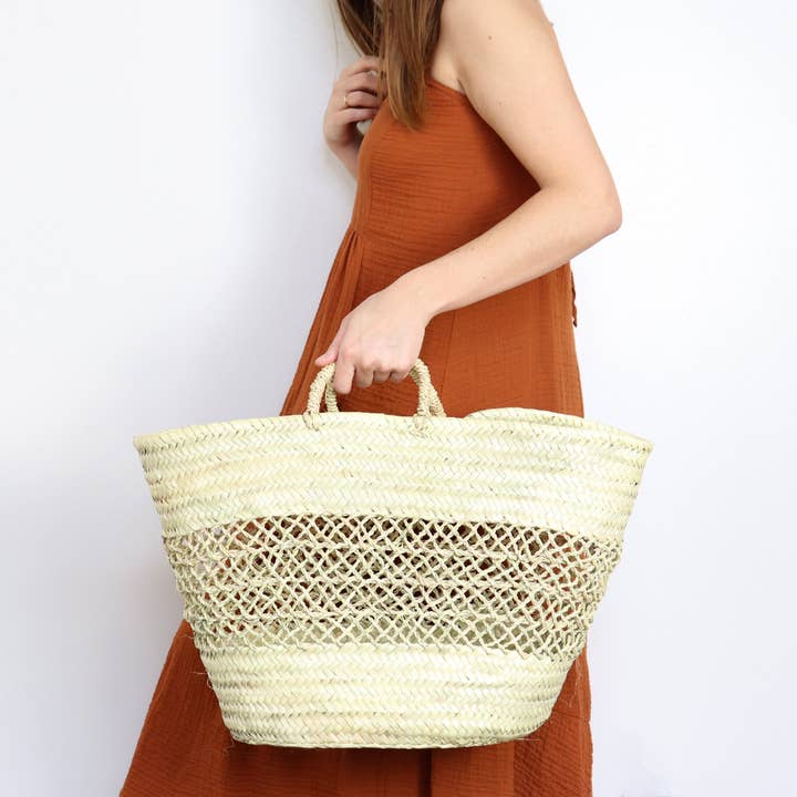 French basket, Straw tote bag, Grocery bag, woven bag for wholesale by Melecraft