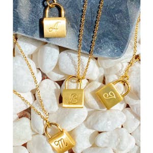 Stainless Steel Lock Initial Necklace For Women Padlock Letter Gold Color  Necklaces Pendant Choker Vintage Jewerly Gift Collar