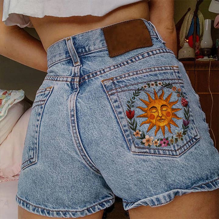 Tourtiwi - Wholesale Shorts - Women's - Women's Sun Floral Print Denim Shorts