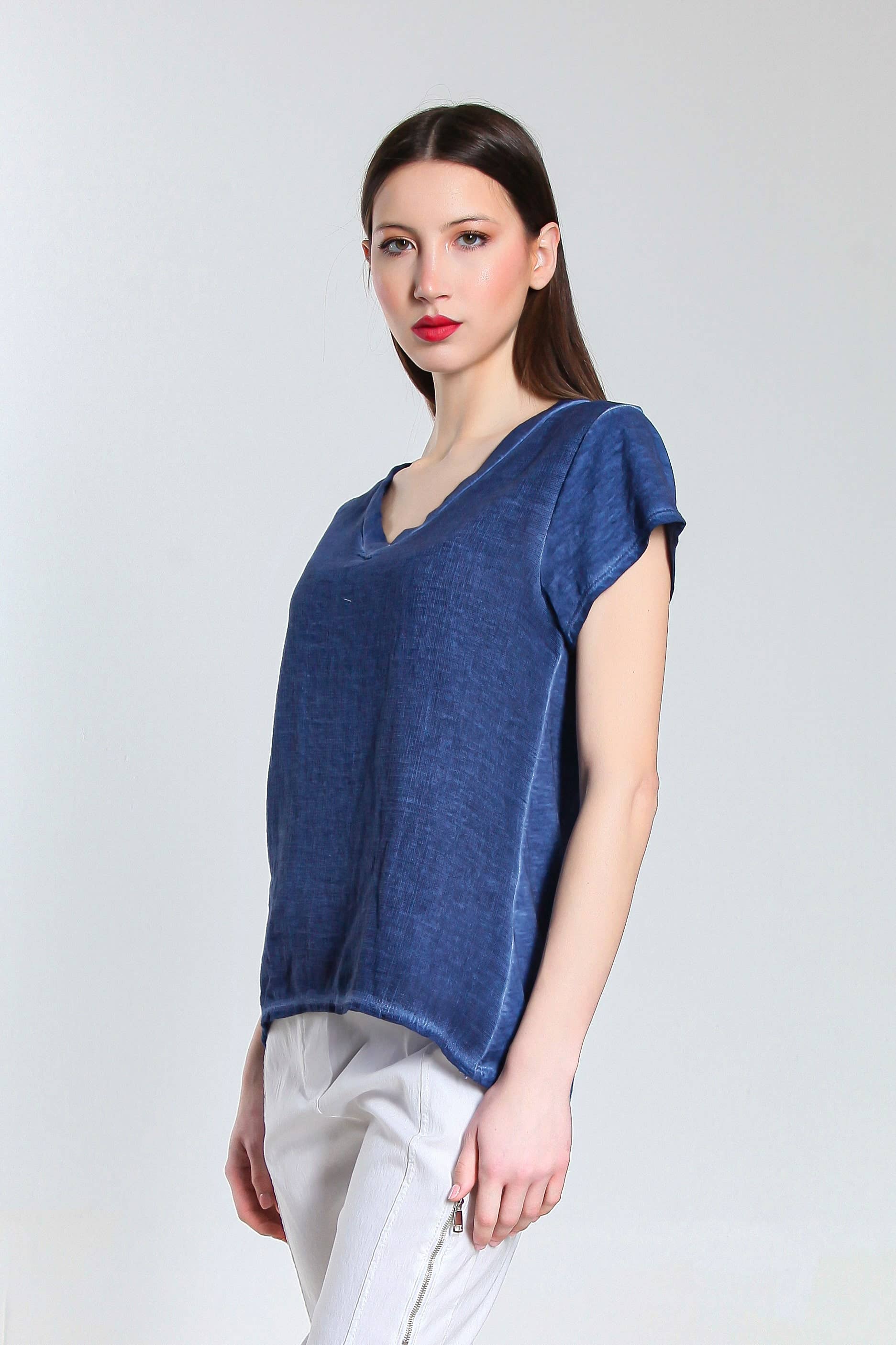 TINA Stephens Italy/Tees By Tina - Wholesale Blouse - Women's - Nola Cotton/Linen V-Neck Top (BSS207)16