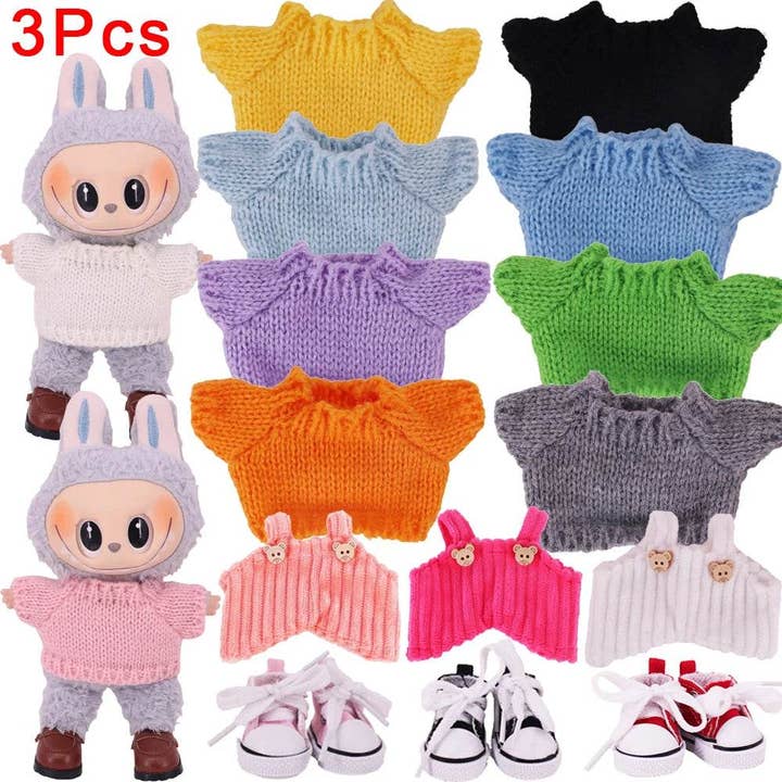 Doll Sweater Overall Shoes 3Pcs Set For Labubu Clothes for wholesale by THE INTSUP USA